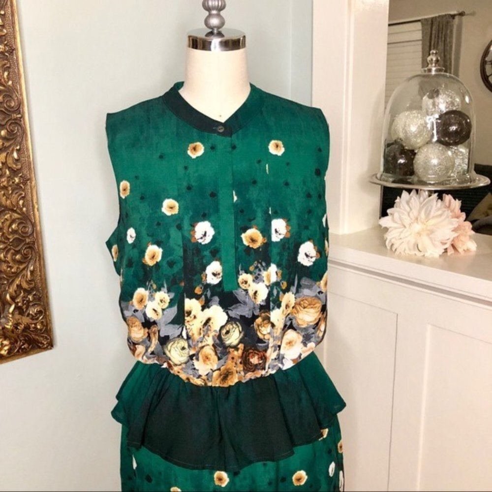 Romeo and Juliet Couture Green Floral Satin Dress Small - Picture 3 of 11